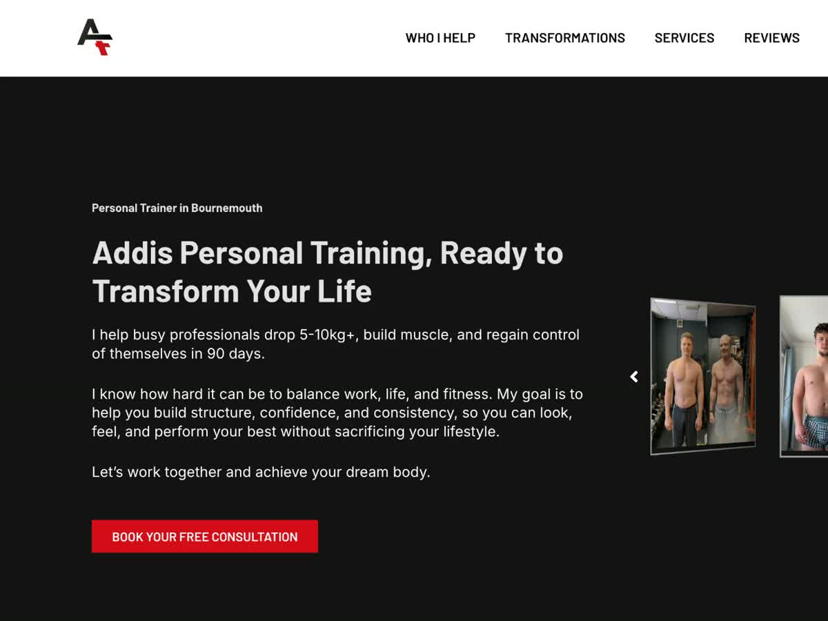 Addis Personal Training website homepage screenshot