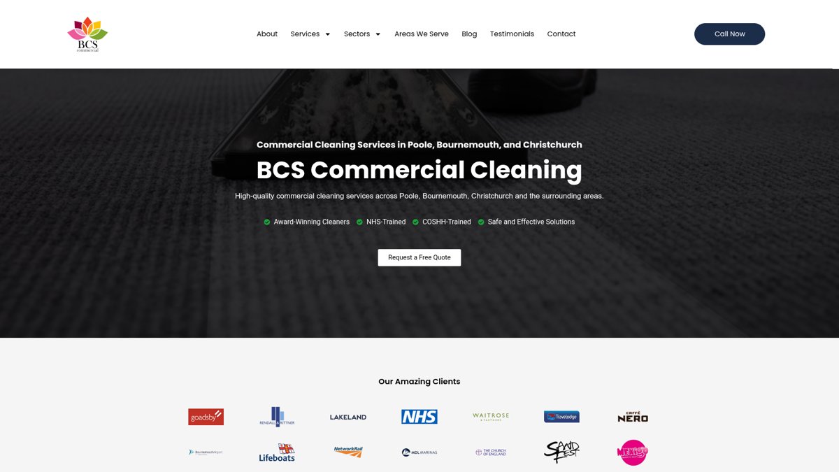 BCS Commercial Cleaning website homepage screenshot