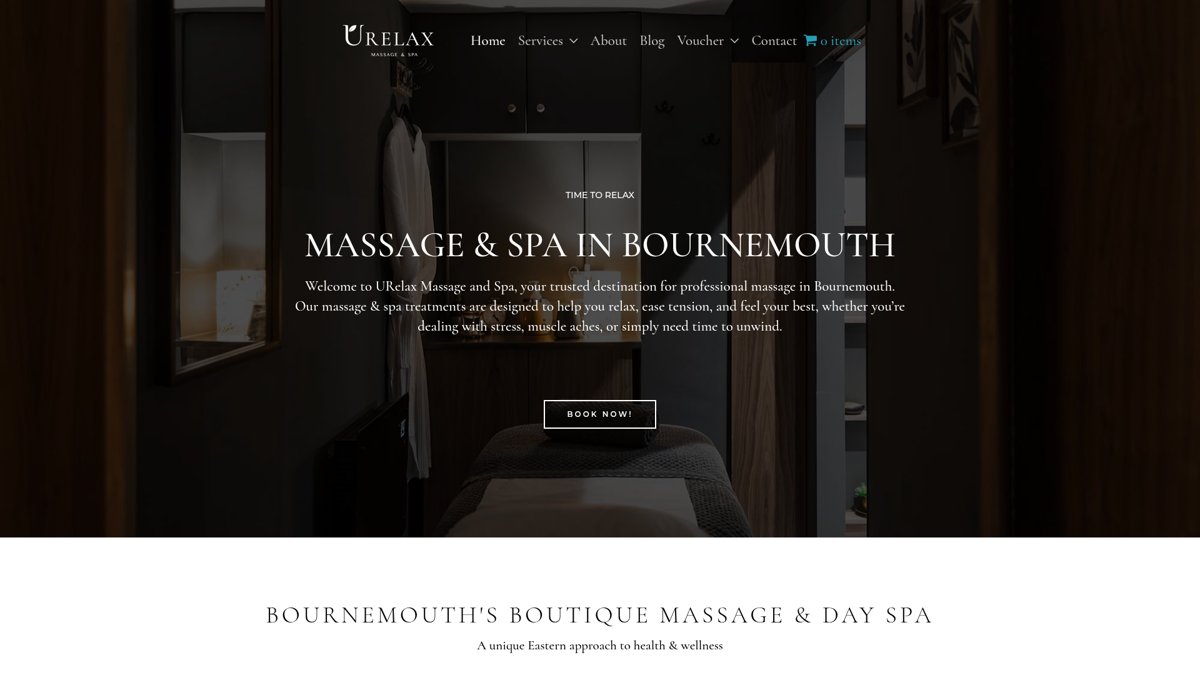 Urelax Massage & Spa website homepage screenshot